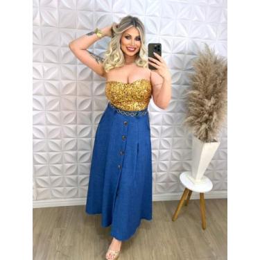 Imagem de Saia Longa Femenina Evangelica com Botoes na Frente - anak modas, Azul