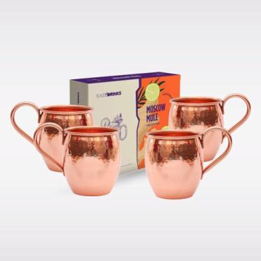 Imagem de Kit 4 Canecas De Cobre 300 ML e Brinde 2 Sachês De Drink - Artesanato 