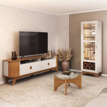 Imagem de Conjunto Sala de Estar Mesa de Centro Levitá e Cristaleira Mirage e Rack Vivaldi 2m Cinamomo/Off White
