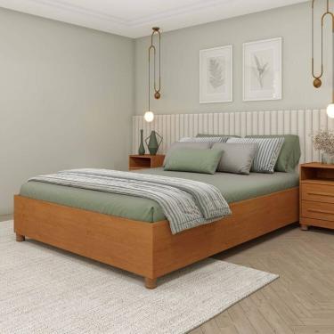 Imagem de Conjunto Cama Monaco Casal + 2 Mesa de Cabeceira 1 Gaveta Orgânica Luna com Carregador...