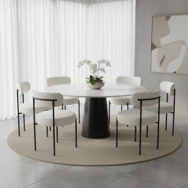 Imagem de Cadeira Sala de Jantar Margara Kit 6 em Aço Preto Bouclê D03 - D Rossi
