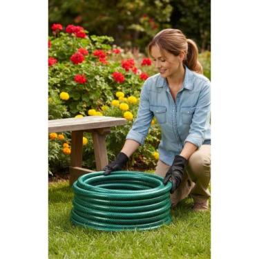 Imagem de 2x Mangueira Flexível PVC 3 Camadas 30m Verde Jardim Casa - Congratula
