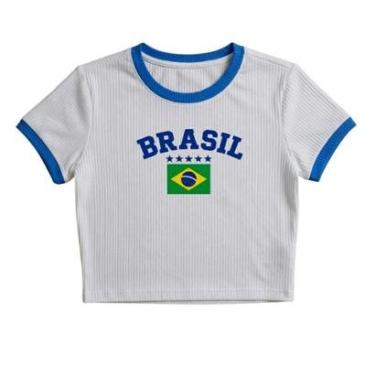 Imagem de Camiseta Feminina Brasil Estampada Ribana Bandeira Cropped Copa-Feminino