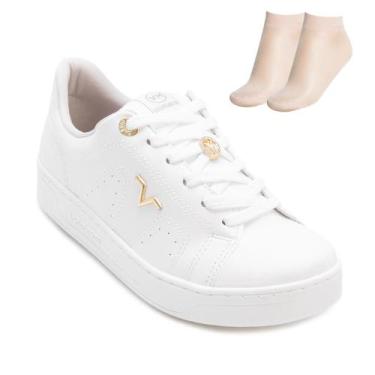 Imagem de Tênis Casual Via Marte BD e Meia VM26-02001, Branco, Dourado, 37