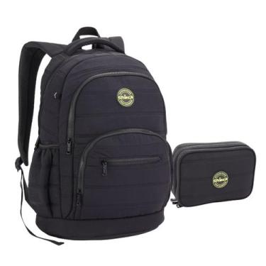 Imagem de Kit Mochila e Estojo Masculina Bolso Notebook Shock - Seanite, Preto