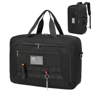 Imagem de Mochila tática 3 em 1 para homens, resistente à água, bolsa de laptop de 17,3 polegadas, mala conversível com alças ocultas - Mochila de viagem sob o assento aprovada por companhias aéreas - preta
