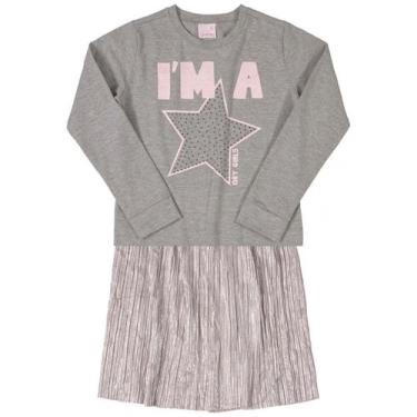 Imagem de Conjunto Infantil Blusa Manga Longa e Saia Midi Mescla Cinza Quimby, 3