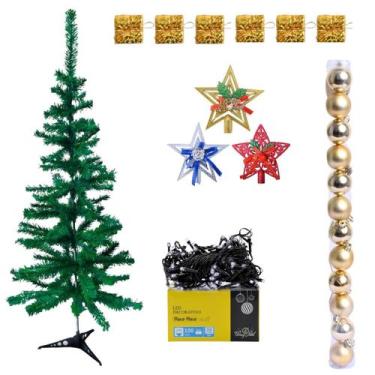 Imagem de Kit Enfeites Natalinos 44 Peças Árvore de Natal 90cm 80 Galhos Bolas D