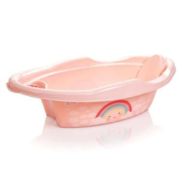 Imagem de Banheira Ergonômica Infantil Bebê Menina Banho 21L Com Válvula Escoame