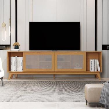 Imagem de Rack para TV até 75 Polegadas MDF 218cm Pés em Madeira Maciça Denver Y