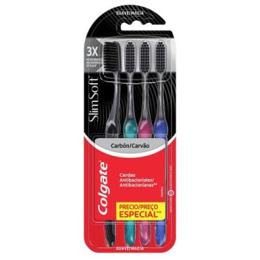 Imagem de Kit Escova de Dente Colgate Slim Soft Black Carvão 4 unidades