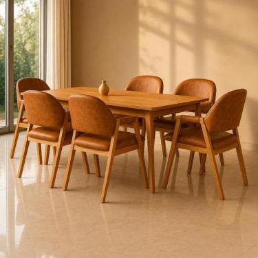 Imagem de Kit 6 Cadeiras de Jantar Noah Estofada com Braço Madeira Maciça materi