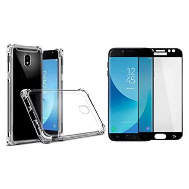 Imagem de Kit Capinha Silicone Antichoque + Película Vidro 5D Preta Compatível com Samsung J7 Pro