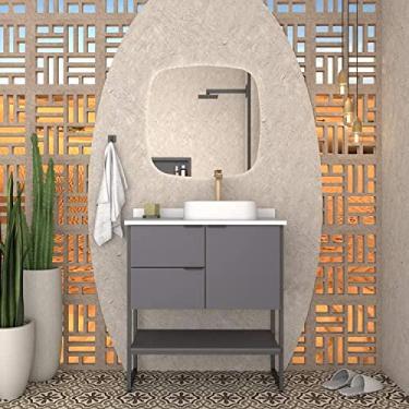 Imagem de Gabinete de Banheiro Cinza em Madeira com Tampo em Porcelanato sem Cuba Nilo Cozimax