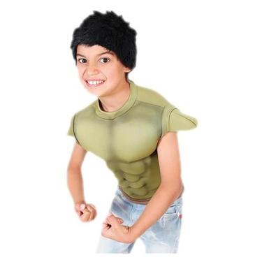 Imagem de Fantasia Hulk Infantil Camiseta Com Peitoral Musculoso E Peruca - Glob