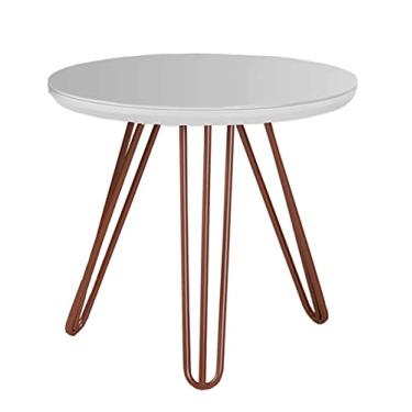 Imagem de Mesa De Apoio Lateral Redonda Mdf Pés De Ferro un. Cor: branco