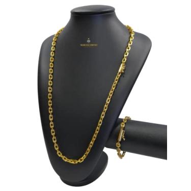 Imagem de Cordão Pulseira Cadeado 7mm Banhado a Ouro 18k (Cordão 45cm, Pulseira 17cm)