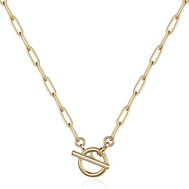Imagem de Turandoss Colares de ouro para mulheres – Colar vintage banhado a ouro 14 K com medalhão do mal olhado medalhão vintage moeda abelha sol lua colar corrente de ouro em camadas clipe de papel colar para mulheres joias presentes, Metal, não conhecido,