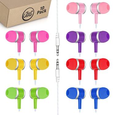 Imagem de JustJamz Pacote com 10 unidades de fones de ouvido coloridos | Bojos de ouvido em massa, fones de ouvido coloridos por , fones de ouvido descartáveis, fones de ouvido em massa, para crianças e adultos, cores sortidas