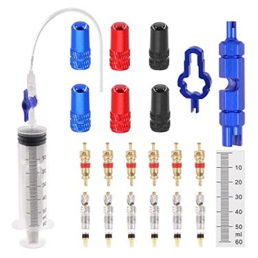 Imagem de Rustark 23 peças Seringa de ciclismo selante de pneu kit de seringa injetora inclui núcleos de válvula Presta, ferramenta de remoção de núcleo de válvula de bicicleta, tampas de válvula para reparo de bicicleta