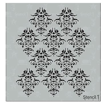 Imagem de Stencil1 Estêncil completo Damask - estêncil reutilizável de qualidade para pintura de artesanato e decoração - decoração em paredes de tecido e móveis arte reciclável - 14,6 x 15,2 cm