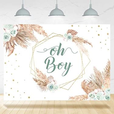 Imagem de Rsuuinu Oh Boy Boho Pano de Fundo Chá de Bebê Flores Pampas Grama Fotografia Fundo Boêmio Crianças Criança Chá de Bebê Decorações de Festa Mesa de Bolo Banner Suprimentos Lembranças Adereços de Cabine de Foto 2,1 x 1,5 m