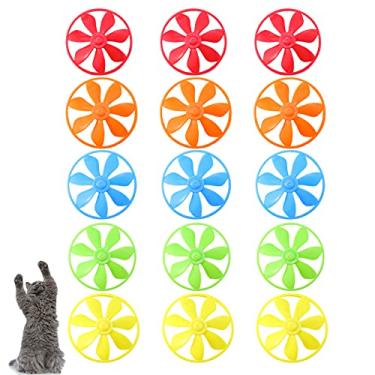 Imagem de 15 peças de brinquedos coloridos para buscar gatos, hélices voadoras, para brincar de forma interativa, exercício, treinamento, caça, perseguição, rebatidas, 5 cores