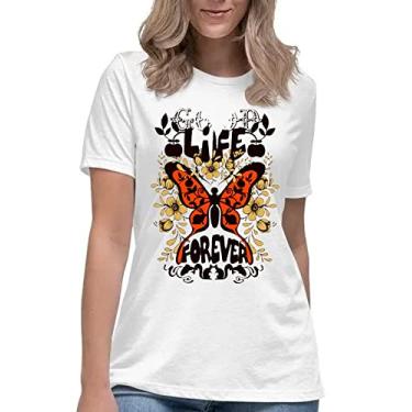 Imagem de Camiseta feminina life inc foreve borboleta blusa camisa Cor:Preto com Cinza;Tamanho:M