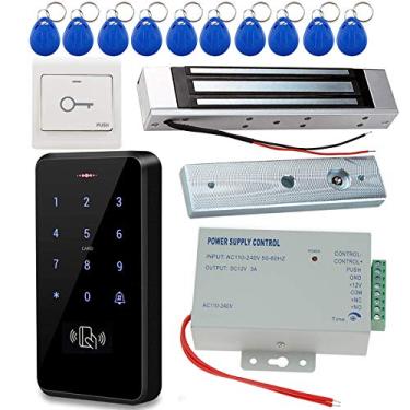 Imagem de Conjunto completo de controle de acesso JASAG, teclado RFID totalmente à prova d'água 125 kHz (capacidade de 3000 usuários) + trava magnética de porta 180 kg/380 lbs + fonte de alimentação DC12V 3A + botão de liberação e 10 cartões chaveiros, ao ar livre