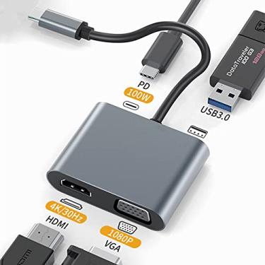 Imagem de Hub USB Tipo-C 4 em 1 para PD 4K HDMI VGA e adaptador USB 3.0 suporta projeção de tela e leitura de arquivos multimídia USB para jogos de escritório