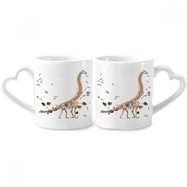 Imagem de Conjunto de canecas de porcelana para casais de ossos enormes de dinossauro com alça de coração