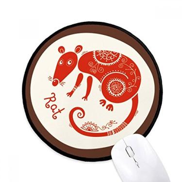 Imagem de Ano de Rato Animal China Zodíaco Vermelho Mouse Pad Desktop Escritório Tapete Redondo para Computador