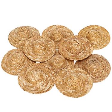 Imagem de Chapéu de palha de boneca 10 peças mini touca de grama tecida à mão acessórios faça você mesmo chapéu de animal de estimação para decorações