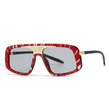 Imagem de Óculos de sol de proteção de peça única vintage para homens quadrados verde listra vermelha óculos de sol feminino tons gradientes uv400, cinza vermelho, sem estojo