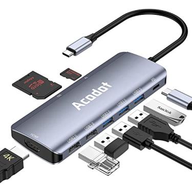 Imagem de Hub USB C, adaptador Acodot 9 em 1 tipo C, estação de ancoragem portátil, dongle de alumínio, compatível com laptops MacBook Pro/Thunderbolt 3 de dispositivos tipo C, com HDMI 4K/5 portas USB/PD/SD/TF