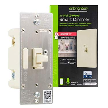 Imagem de Enbrighten Z-Wave Plus Smart Dimmer com QuickFit e SimpleWire, 3 vias, compatível com Alexa, Google Assistant, ZWave Hub e fio neutro necessários, alternar, 14296, amêndoa leve 1pk