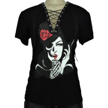 Imagem de T-Shirt Baby Look Feminina Ilhós Estampada Amy Winehouse - Safira Rock