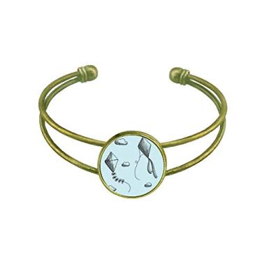 Imagem de Bracelete simples geométrico pintado à mão com padrão de pipa, joia retrô de punho aberto