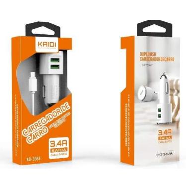 Imagem de Carregador Veicular 2 Usb Kaidi KD303S 3.4a Cabo Micro Usb V8 – Sistema anti curto-circuito
