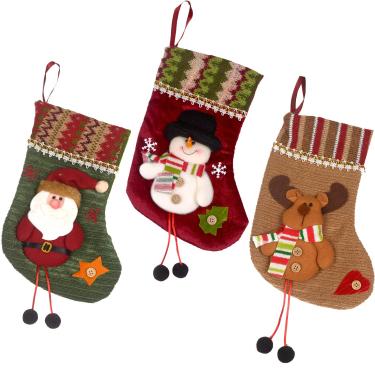 Imagem de Conjunto de 3 estilos de meias de Natal com árvore de natal de 25 cm, presente de decoração de Natal para Papai Noel e boneco de neve