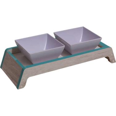 Imagem de Comedouro Duplo Elevado Aquamarine para Cães e Gatos - Tam. Único