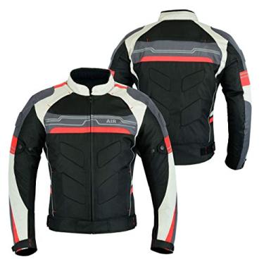 Imagem de Jaqueta de motocicleta com proteção de cordura à prova d'água preta/branca/armadura vermelha CJ-9494Leather Teknik 3XL [Chest 48"/122cm] preto CJ-9494