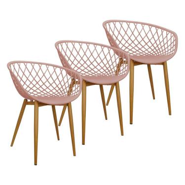 Imagem de Kit 3 Cadeiras Poltrona Clarice Sidera Nest Web C/ Apoio De Braço - Rosa