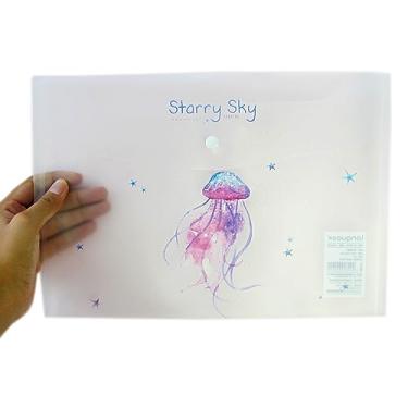 Imagem de Pasta Organizadora Documento A4 Fecho Papelaria Escritório Escolar (Bichos Água Viva)