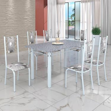Imagem de Conjunto Sala de Jantar Bahia Mesa Tubo 140x75cm Tampo Pedra Granito com 6 Cadeiras Paraopeba/Branco