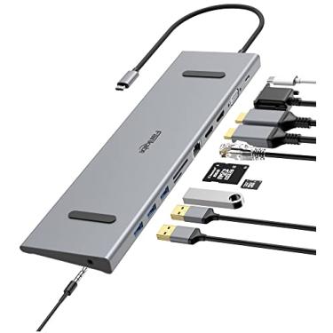 Imagem de Estação de ancoragem USB C, monitor duplo, estação de ancoragem para laptop 11 em 1, hub USB C, adaptador multiporta HDMI duplo com Gigabit Ethernet 2 HDMI, 100W PD, VAG, 3.0 USB, SD/FT, áudio para