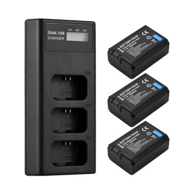 Imagem de Daconovo Carregador de bateria NP-FW50 Carregador de 3 slots com indicadores LED Micro USB e porta tipo C + 3pcs baterias NP-FW50 7,4V 1500mAh Compatível com ZV-E10/A6000/A6500/A6300/A7