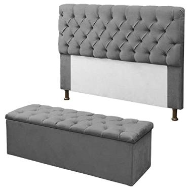 Imagem de Kit Cabeceira + Calçadeira Baú Mirage Queen 160cm Suede Cinza - DL Decor