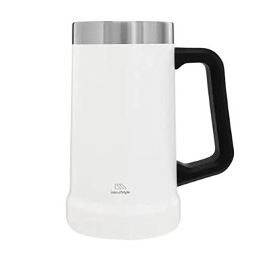 Imagem de Mimo Style Caneca Térmica Para Cerveja Branco 700Ml Feita Inteiramente em Aço Inoxidável com Alça. Mantém sua Bebida Gelada por 4 Horas e Quente por 4 Horas. Resistente, Durável e Ecológica.
