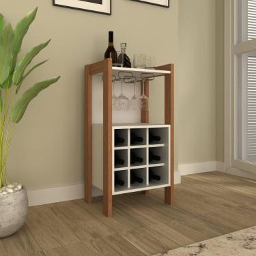 Imagem de Adega para 9 Garrafas com Suporte para Taças Az1032 Amêndoa/Branco